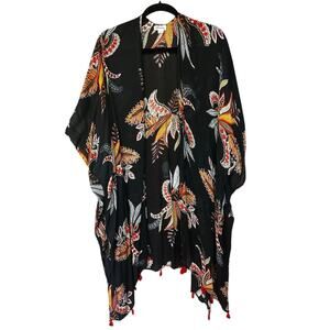 Ultra Pink Women’s Fringe Kimono Open-Front Floral Bohemian Multicolor Size 2X